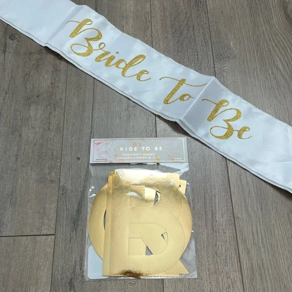 Bridal Bundle - Bride to Be White & Gold Sash and Gold Banner