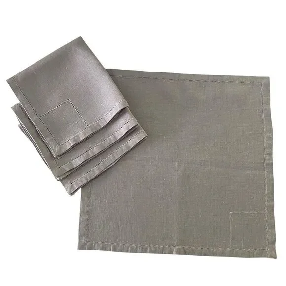 Lot of 4 Linen Cloth Napkins Gray Hemstitched 13