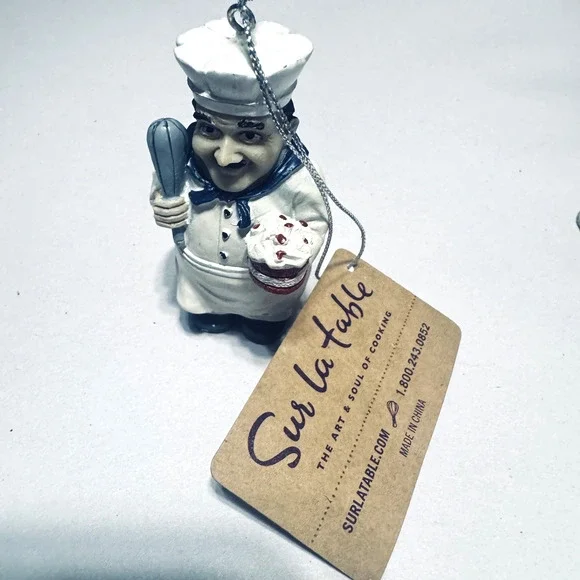 Sur La Table French Pastry Chef Holding Cake & Whisk Christmas Ornament