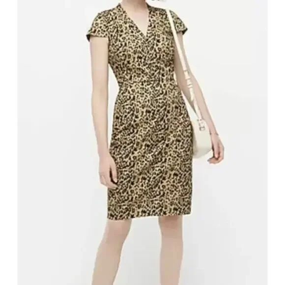 J. Crew Leopard Print V-Neck Cap Sleeve Shift‎ Dress Size 8