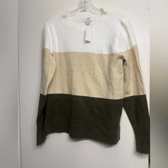 J.Crew Extra-Soft Colorblock Sweater Size Small Cream Tan Olive