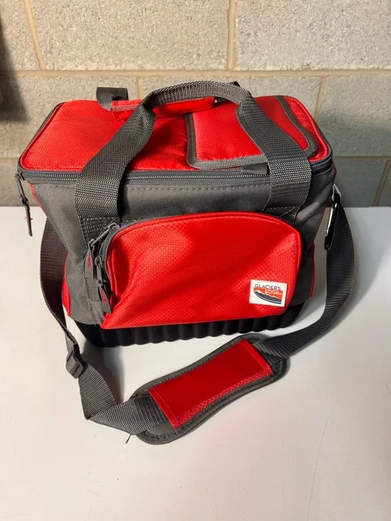 Red and Gray Men's Duffel Cooler Bag with Shoulder Strap