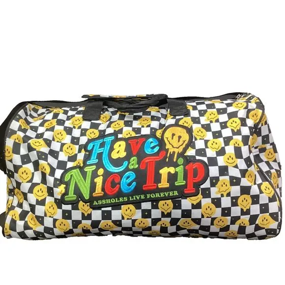 A**holes Live Forever 'Have A Nice Trip' Duffel Bag Smiley Faces All-Over Print