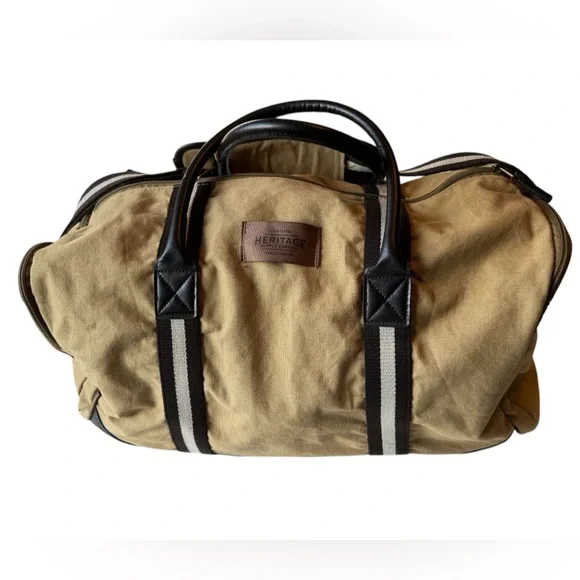 Heritage Supply Co Tan Striped Retro Overnighter Weekender Duffel Men's Bag