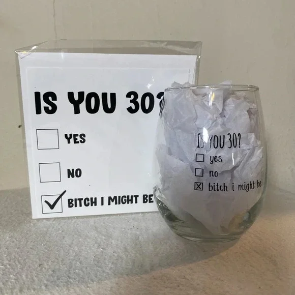 30th Birthday Is You Thirty Bday Gift Set of Two Items Wine Glass Greeting Card