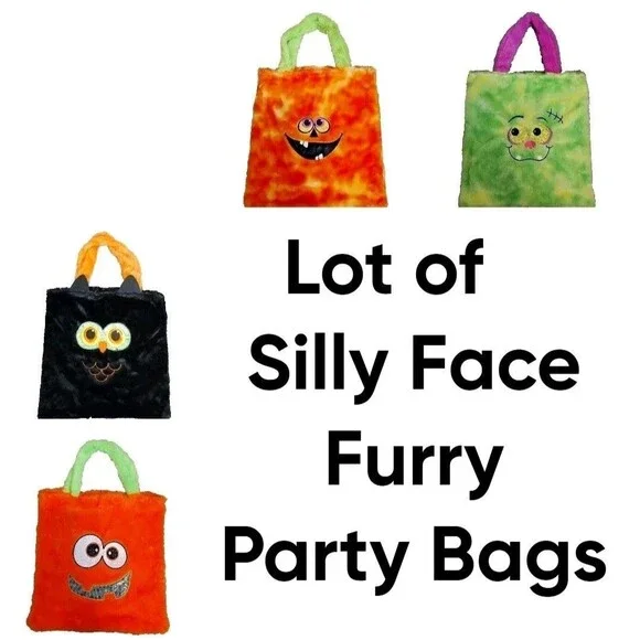 Lot of 4 Faux Fur Silly Face Party Bag Tote Purse Multipurpose Multicolor NWT