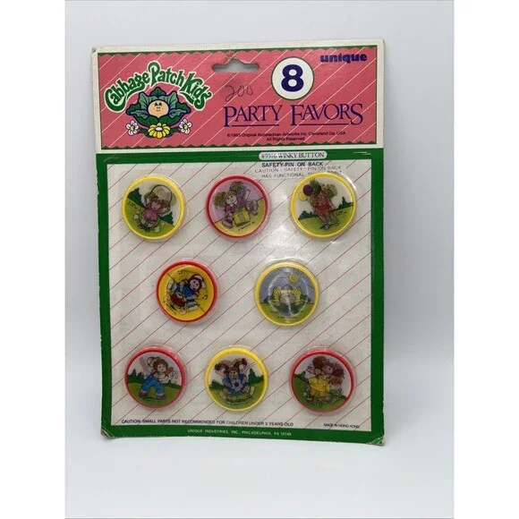 Vintage 1983 Cabbage Patch Kids Party Favors #9516 Winky Buttons-Sealed-New Flaw