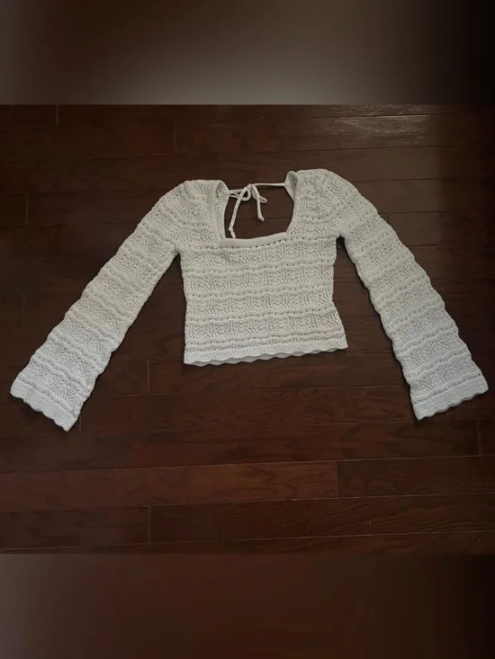 Abercrombie & Fitch White Crochet Tie-Back Sweater