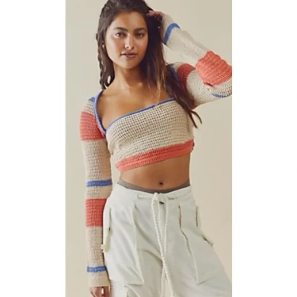 Free People-Love Me Long Sleeve Fauxchet Top-Size Small