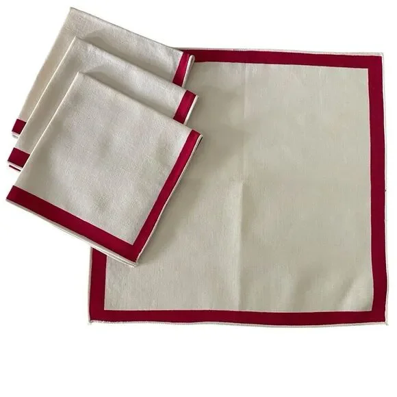 Lot of 4 Cloth Napkins Ivory Red Stripe 14