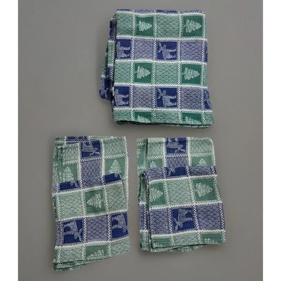 Rustic Moose Pine Tree Tablecloth Napkins Set Lodge Cabin Cotton 52x84