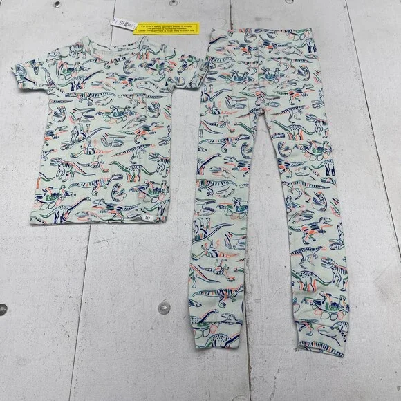 Baby Gap Pajama Set Kids 5-6 Years Green Dinosaur Print Cotton 2 Piece PJs