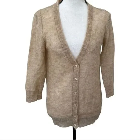 J. Crew Wool Mohair Soufflé tan Cardigan  SIze Small