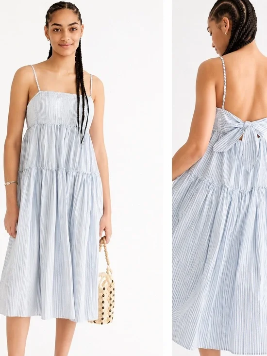 J.Crew Tie-Back Tiered Stripe Midi Dress – Size 14
