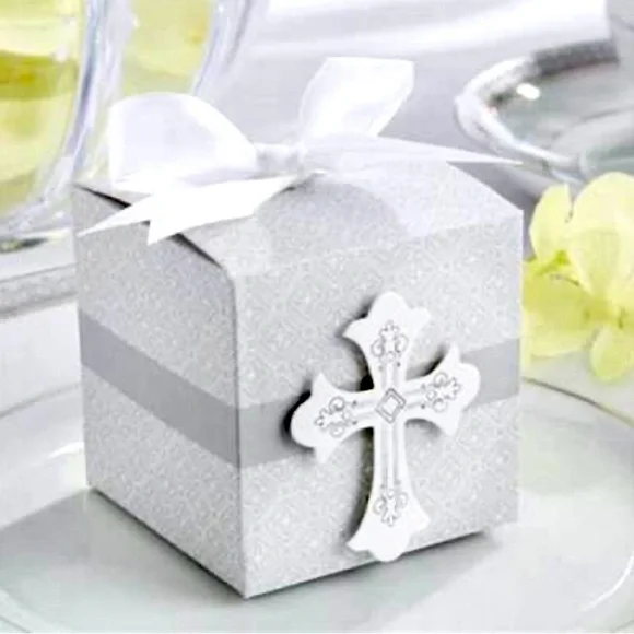 KATE ASPEN religious cross designed Favor Boxes 24 ct size 2 1/8” per side NWT