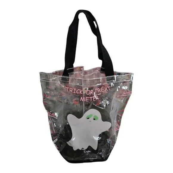 Vintage Old Navy Trick or Treat Bag Clear Tote Halloween Ghost Candy Meter Y2K