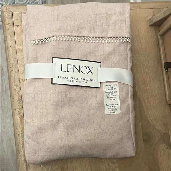 Lenox French Perle Tablecloth NWT 60” x 84” Rectangle Storage Bag Blush
