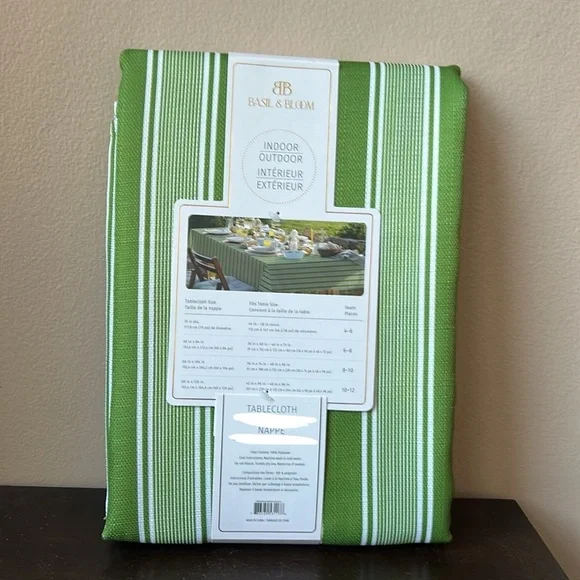 New St Patrick’s Day Green White Striped Tablecloth 60”x104”