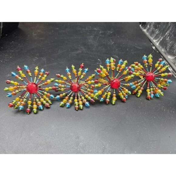 Vintage Pier 1 Beaded Firework Starburst Napkin Rings Set Of 4