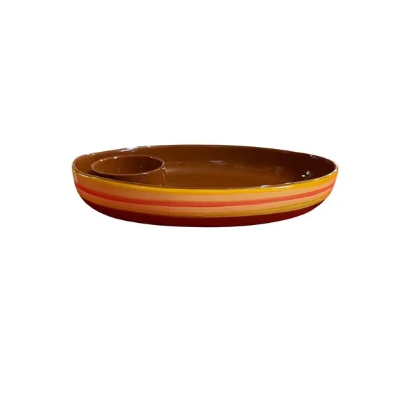 Sur La Table Ceramic Chip and‎ Dip Platter Portugal Brown Striped Chili Pepper