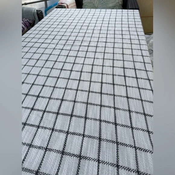 Sur La Table White Tablecloth with Black Windowpane Grid