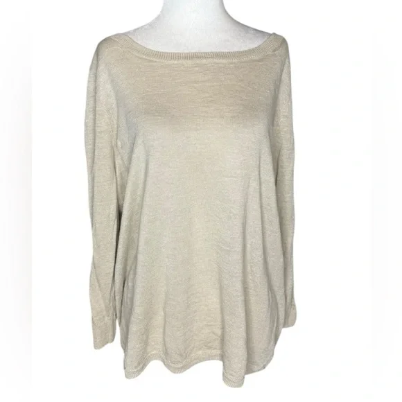 J. Crew Linen Crew Neck Sweater Top in Beige size Medium