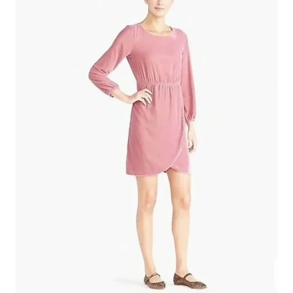 J. Crew Light Berry Pink Velvet Long Sleeve Tulip Hem Mini Dress 2