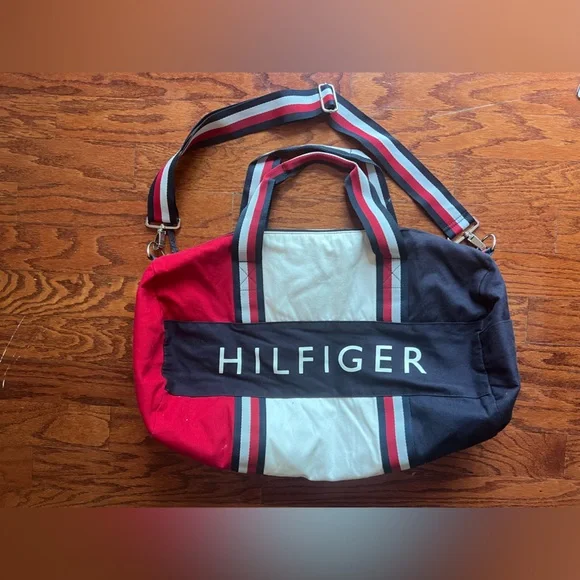 Tommy Hilfiger Red, White & Navy Striped Duffel Bag