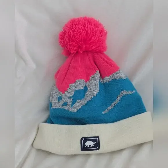 Turtlefur Youth Mountain Air Winter Hat Beanie With Pom Pom Pink Blue