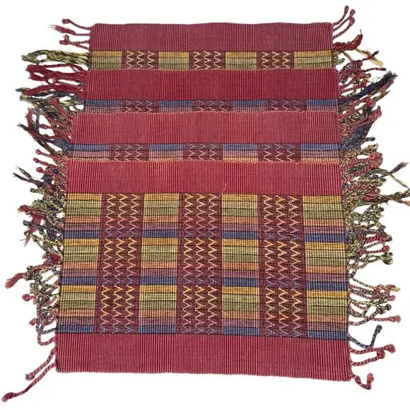 World Market Southwestern Textured Placemats x4 Geometric Aztec Desert Tassels