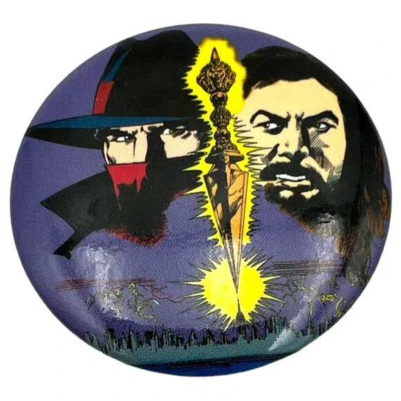 Vintage 1990s THE SHADOW Button Pin Comic Phurba Dagger 1.7” Collectible Rare
