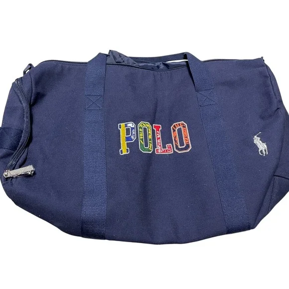Polo Ralph Lauren Duffle Bag Navy Blue Canvas Gym Travel POLO‎ Patch