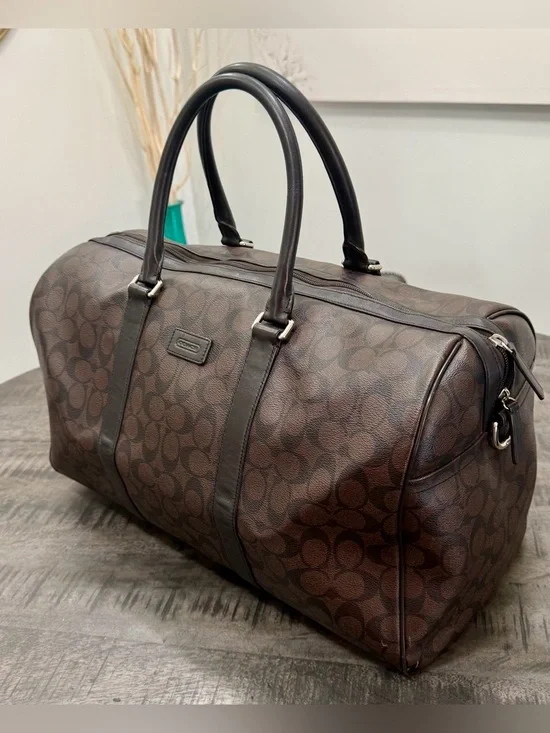 Coach Brown Signature Canvas Duffel with Dark Brown Trim