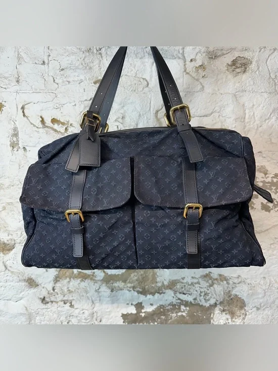Louis Vuitton Blue Monogram Duffel Bag with Gold Hardware