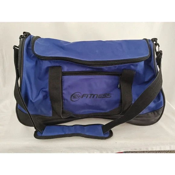 24 Hour Fitness‎ Gym Bag Sports Duffle Travel Blue Vintage Canvas With Strap