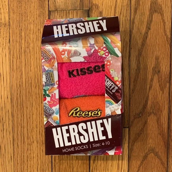 HERSHEY Pink & Orange Branded Home Socks - Bright Pink Kisses & Orange Reese's