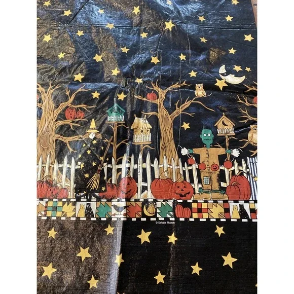 Vtg Halloween Party Vinyl Tablecloth Pumpkin Cat Owl Rectangle Oblong‎ 58 X 80