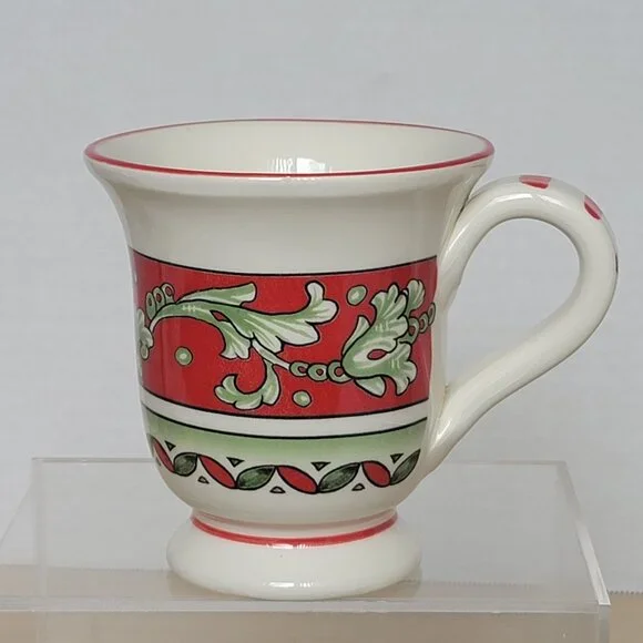 Sur La Table La Rossa Footed Red Green Ceramic Made in Italy Coffee Cup Mug 15oz