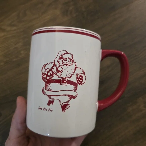 Vintage Sur La Table‎ Santa Mug White Red Christmas St Nick Holiday Coffee