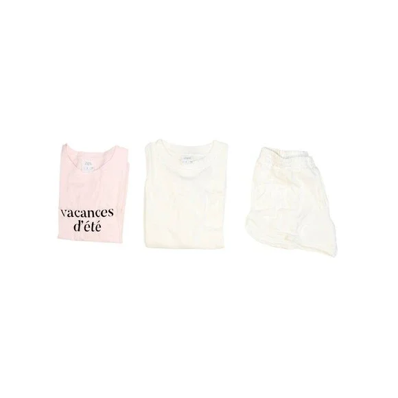 ZARA Shorts Set Girls 9-10 Years Pink White Graphic Tee Sweatshirt 3pc Outfit