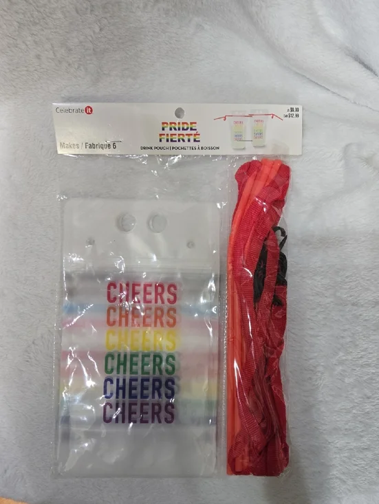 Nwt! Celebrate It Rainbow 'CHEERS' Drink Pouches with Red Carry Straps