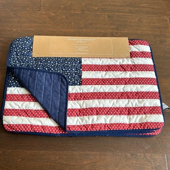 Cupcakes & Cashmere Placemats Quilted Americana Flag July 4th Red White Blue