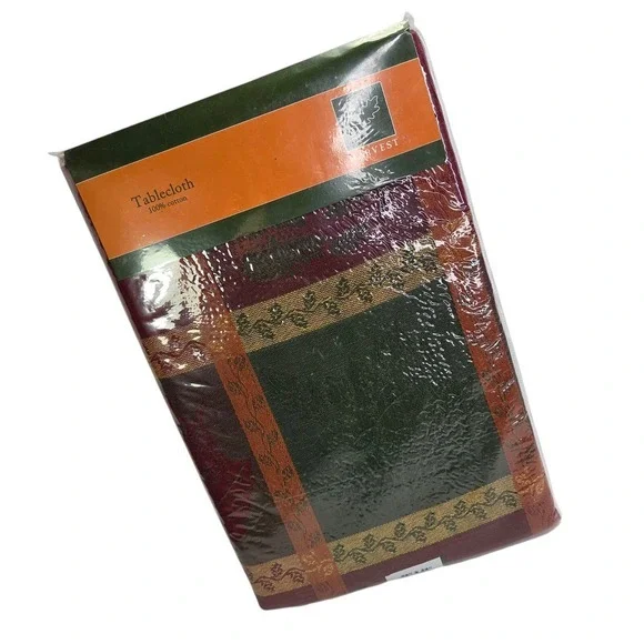 Harvest Autumn Fall Thanksgiving Tablecloth Green Woven Cotton 52 x 52 Square‎