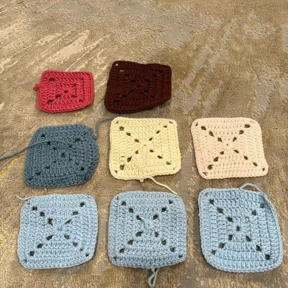 Granny Square Crochet Mug Coaster set of 8 one is little smaller most are 4by4