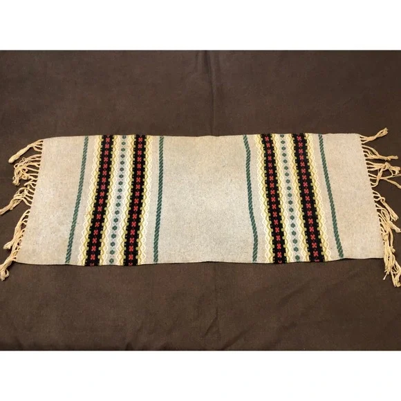 Vintage Scandinavian Table Runner Hand Woven Folk Art Wool 38x16 Nordic Kilim