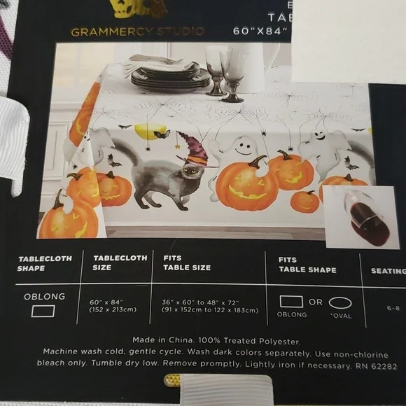 Grammercy Studio 60 x 84 Oblong Halloween Tablecloth with Ghosts, Pumpkins