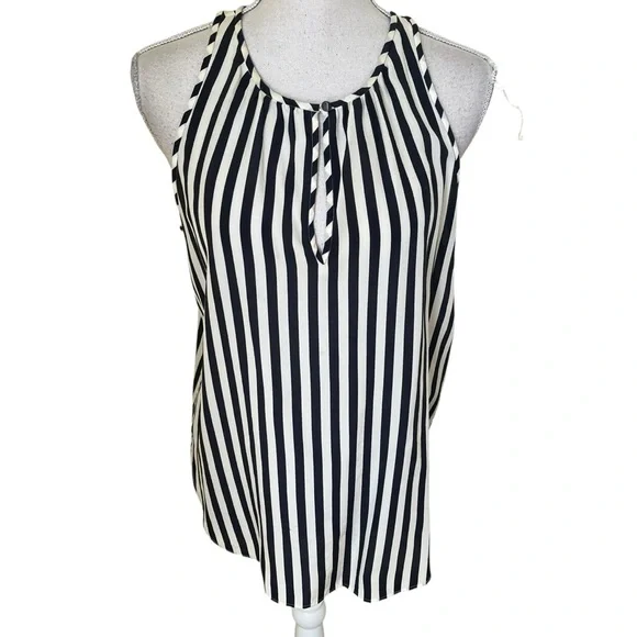 J. Crew Navy Blue/Cream Stripe Silk Sleeveless Blouse 8