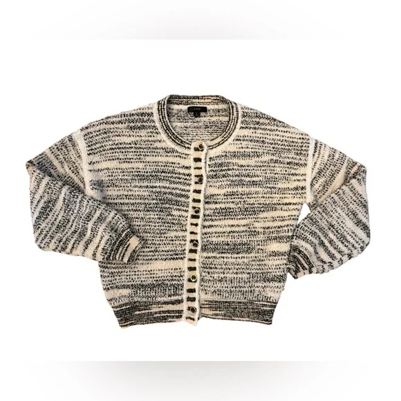 J. Crew Space Dyed Cream and Black Cardigan Classic Quiet Luxury Small