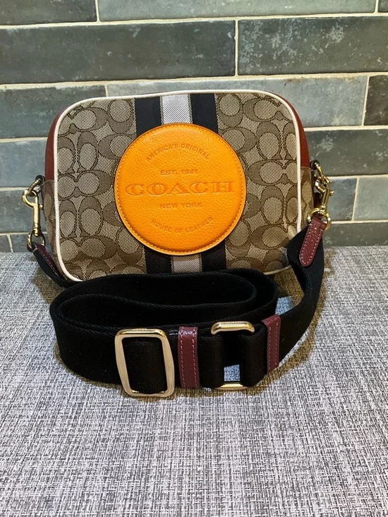 Coach Dempsey Camera Bag In Signature Jacquard w/Orange Coach Patch