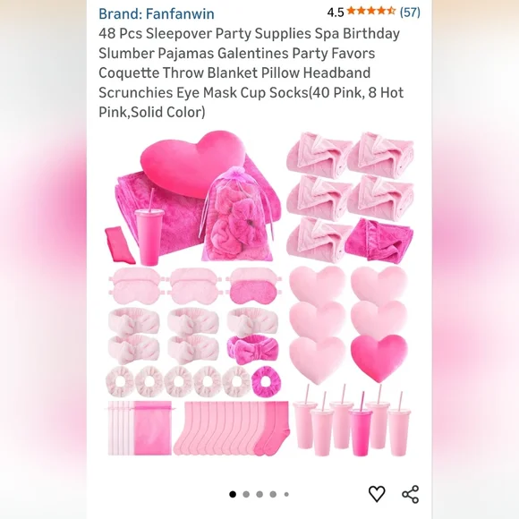 48-Piece Pink Sleepover Party Supplies Set. SET IS ALL LIGHT PINK!!